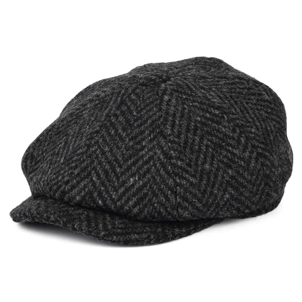 Black-Charcoal Heavyweight Donegal Tweed Herringbone Newsboy Cap