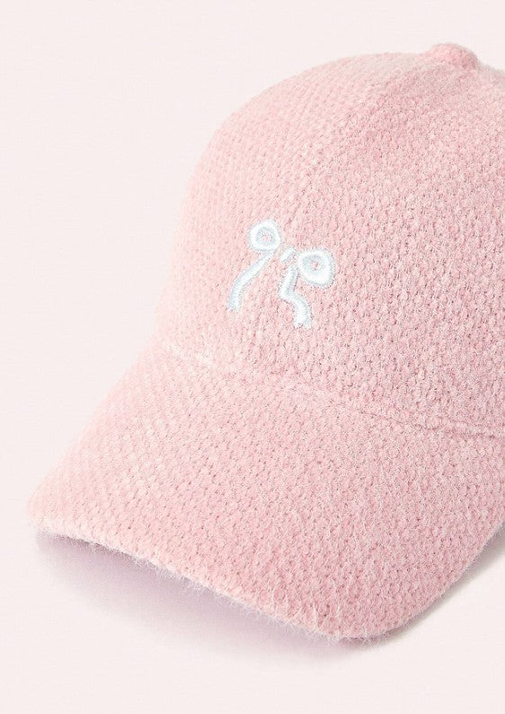EMBROIDERY BOW FUZZY BASEBALL HAT CAP - Image 3