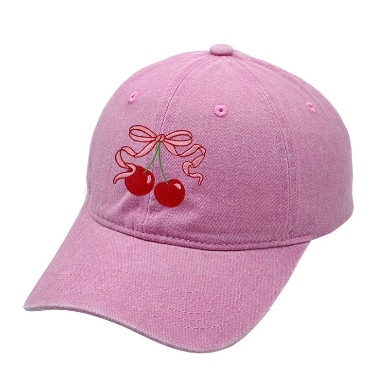 EMBROIDERY BOW CHERRY BASEBALL CAP HAT - Image 4