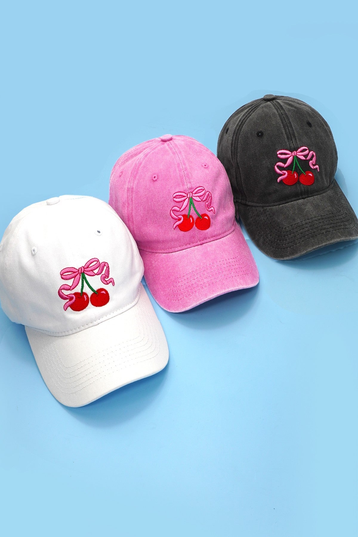 EMBROIDERY BOW CHERRY BASEBALL CAP HAT - Image 8