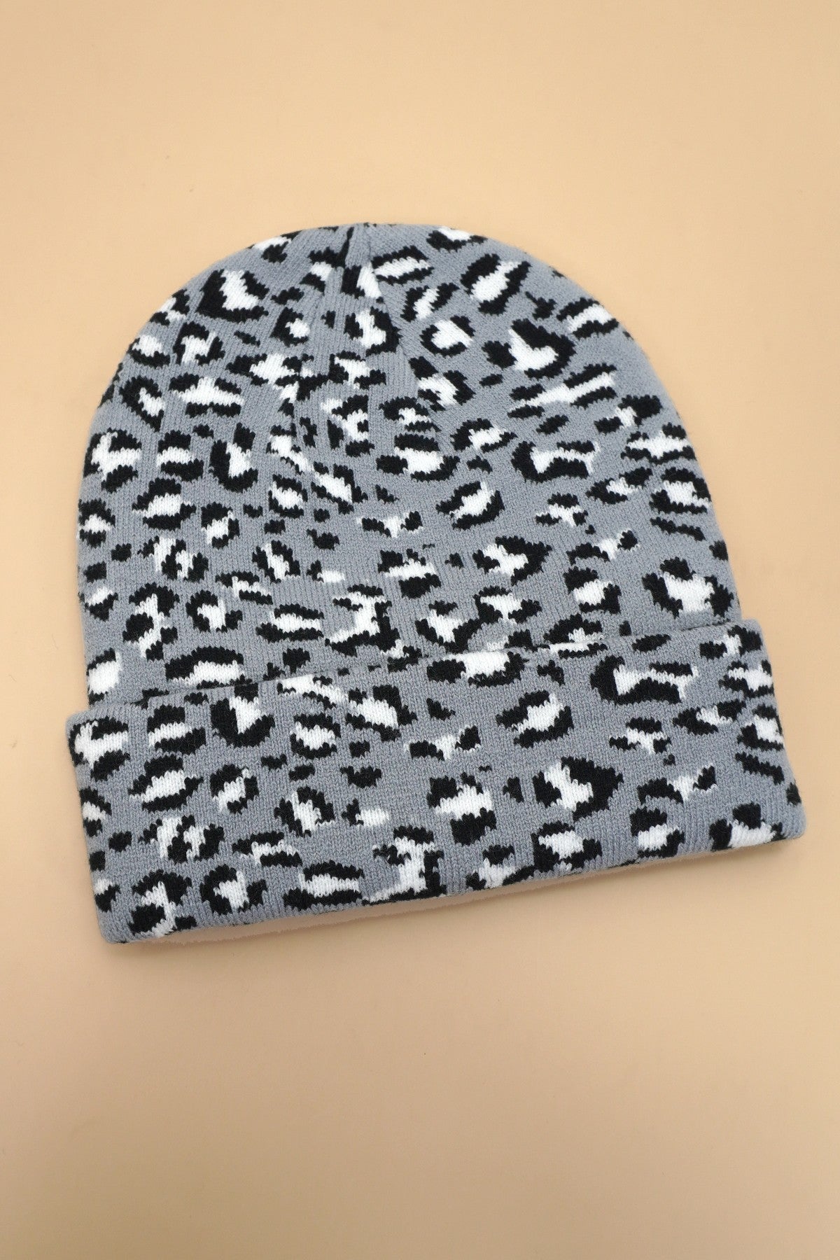 SOFT RIBBED KNIT ANIMAL LEOPARD COW BEANIES HAT - Image 3