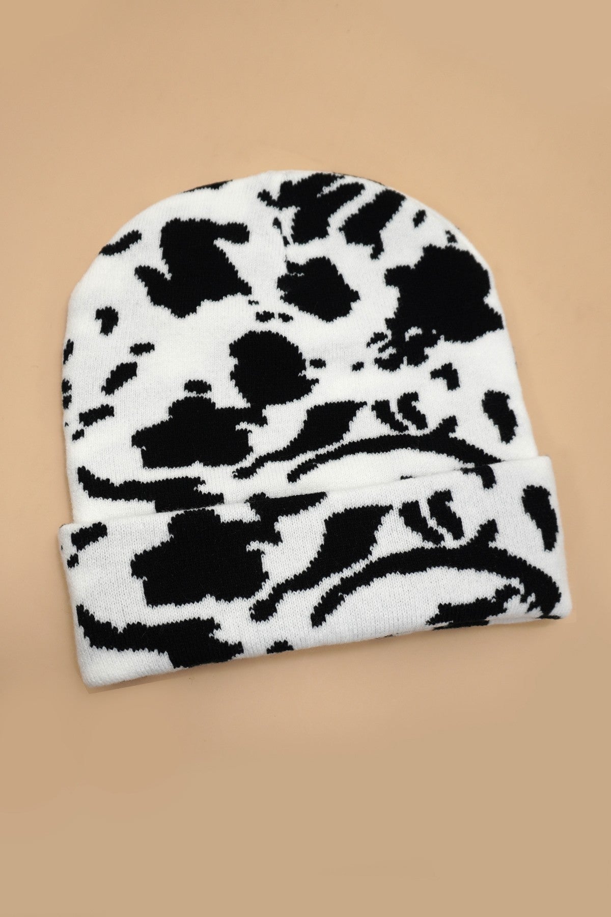 SOFT RIBBED KNIT ANIMAL LEOPARD COW BEANIES HAT - Image 5