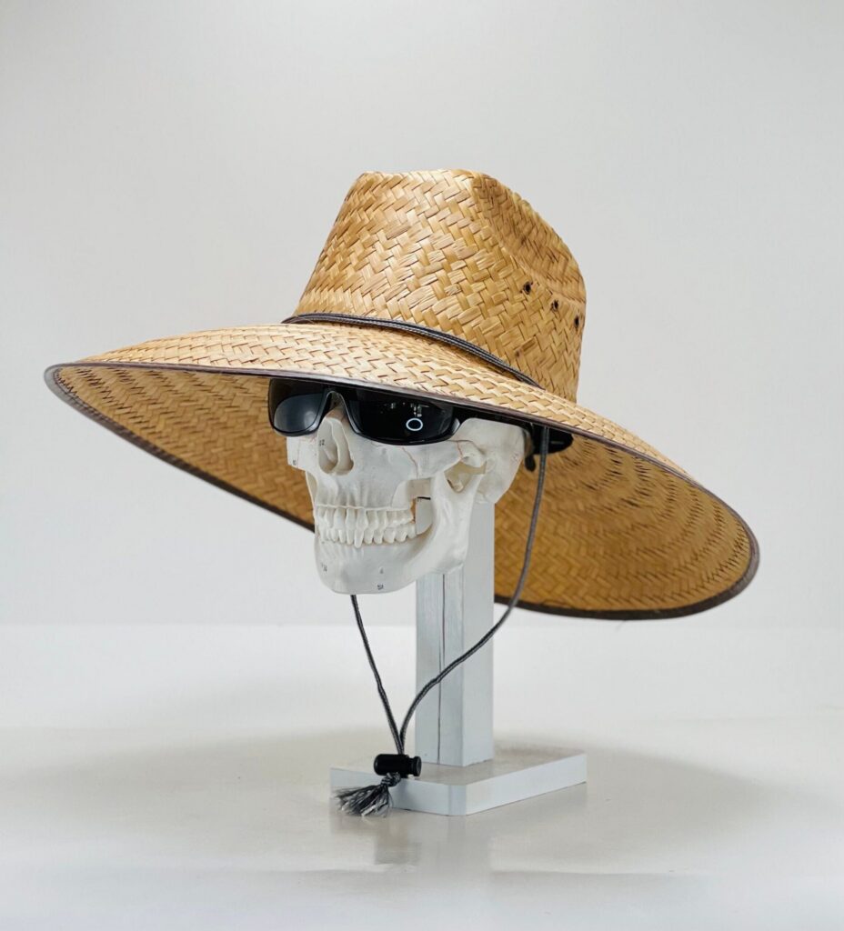 Gardening & Fishing Straw Hat, Brim size 5.75” in. inside circumference about 23” in. Overall hat size total sun coverage 19.5” x 17.5” in.