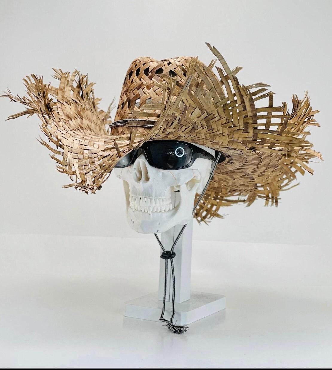 Scarecrow Straw Hat, all natural grown and handmade in Mexico, a unique style like no other, with an adjustable chin strap. unisex hat