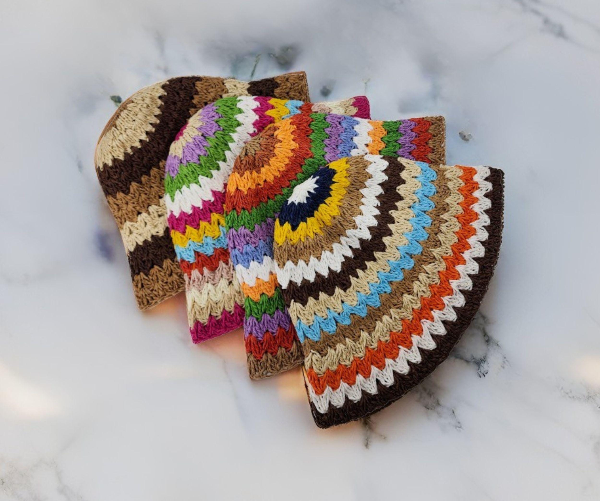 Multi Color Stripe Straw Bucket Hat Sun Hat - Image 2