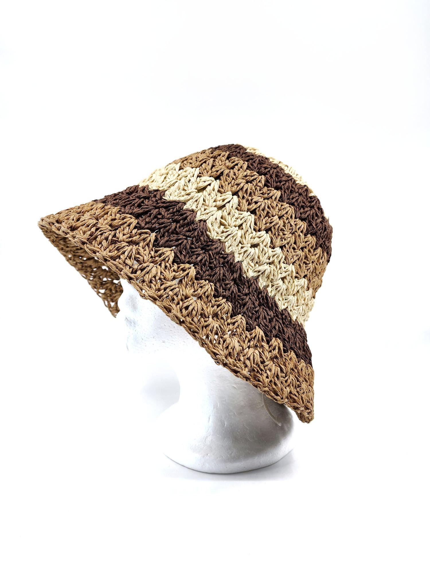 Multi Color Stripe Straw Bucket Hat Sun Hat - Image 3