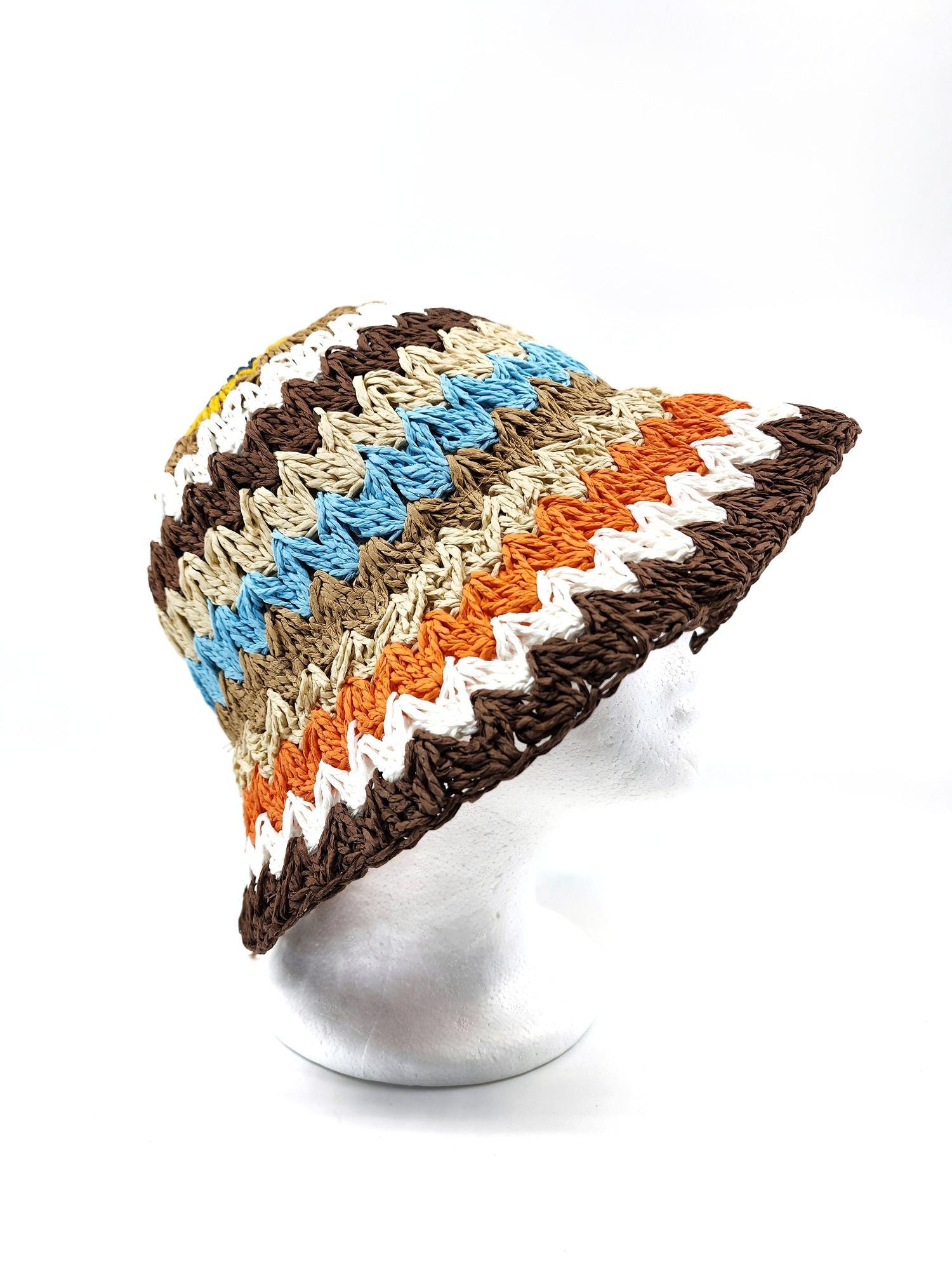 Multi Color Stripe Straw Bucket Hat Sun Hat - Image 6