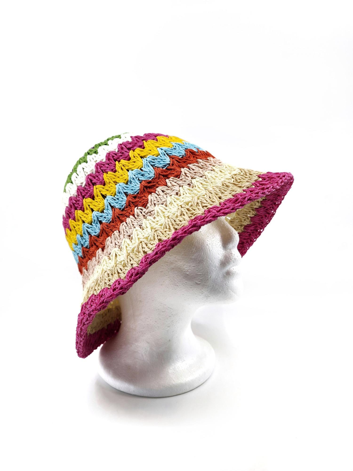 Multi Color Stripe Straw Bucket Hat Sun Hat - Image 7