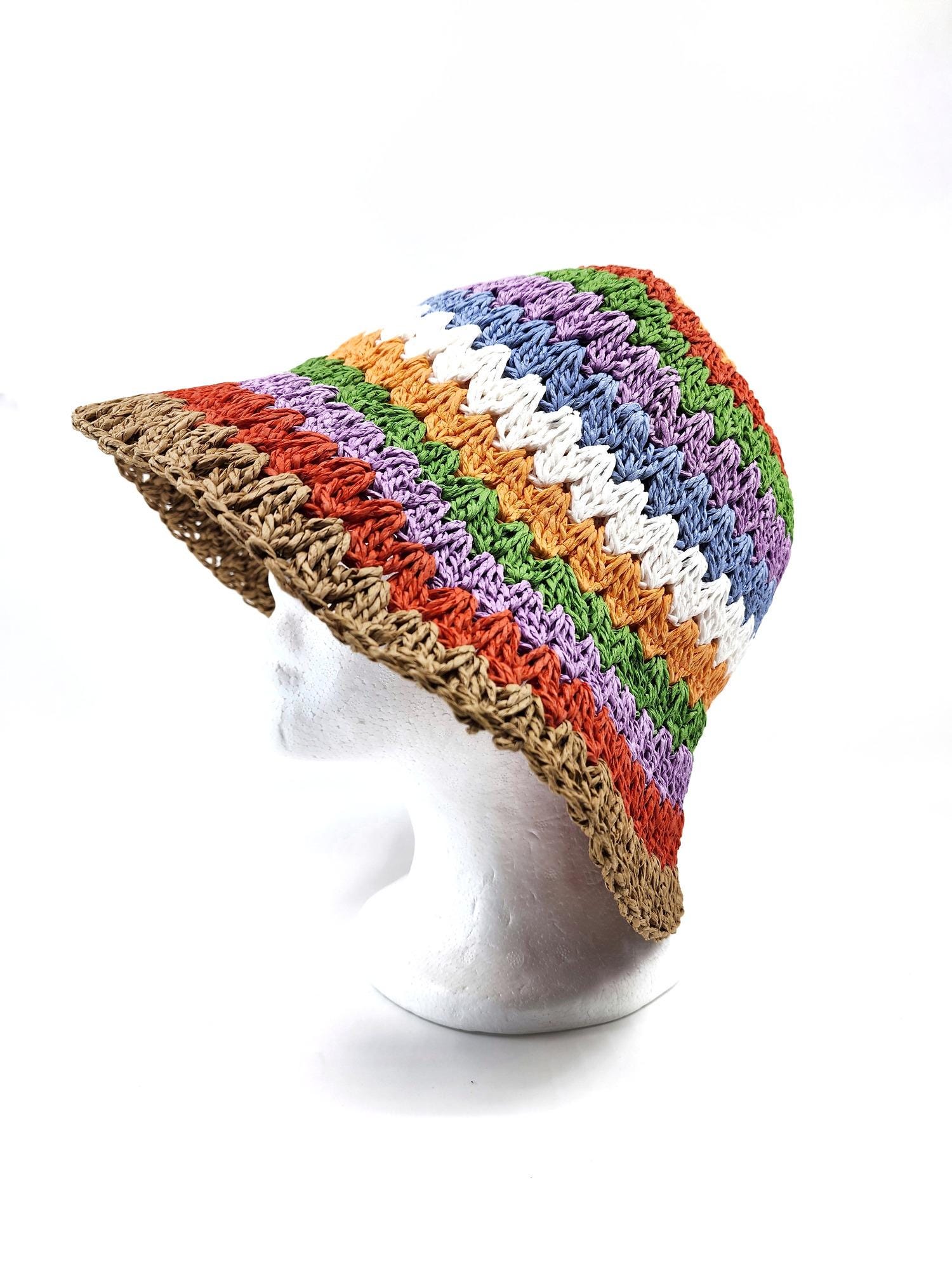 Multi Color Stripe Straw Bucket Hat Sun Hat - Image 9