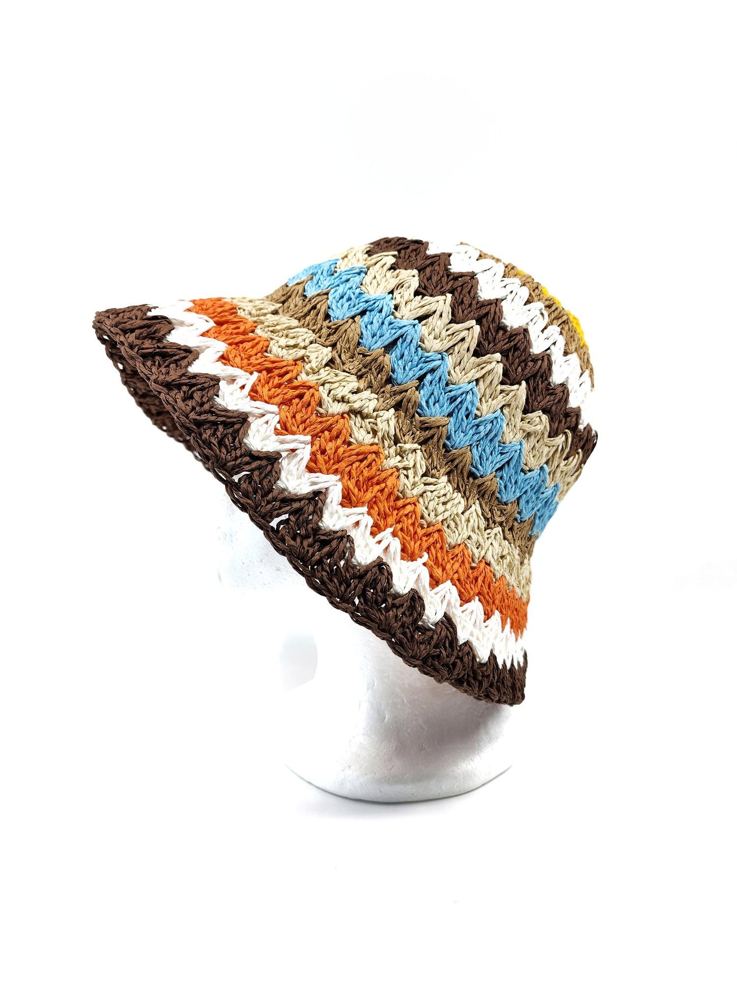 Multi Color Stripe Straw Bucket Hat Sun Hat - Image 5
