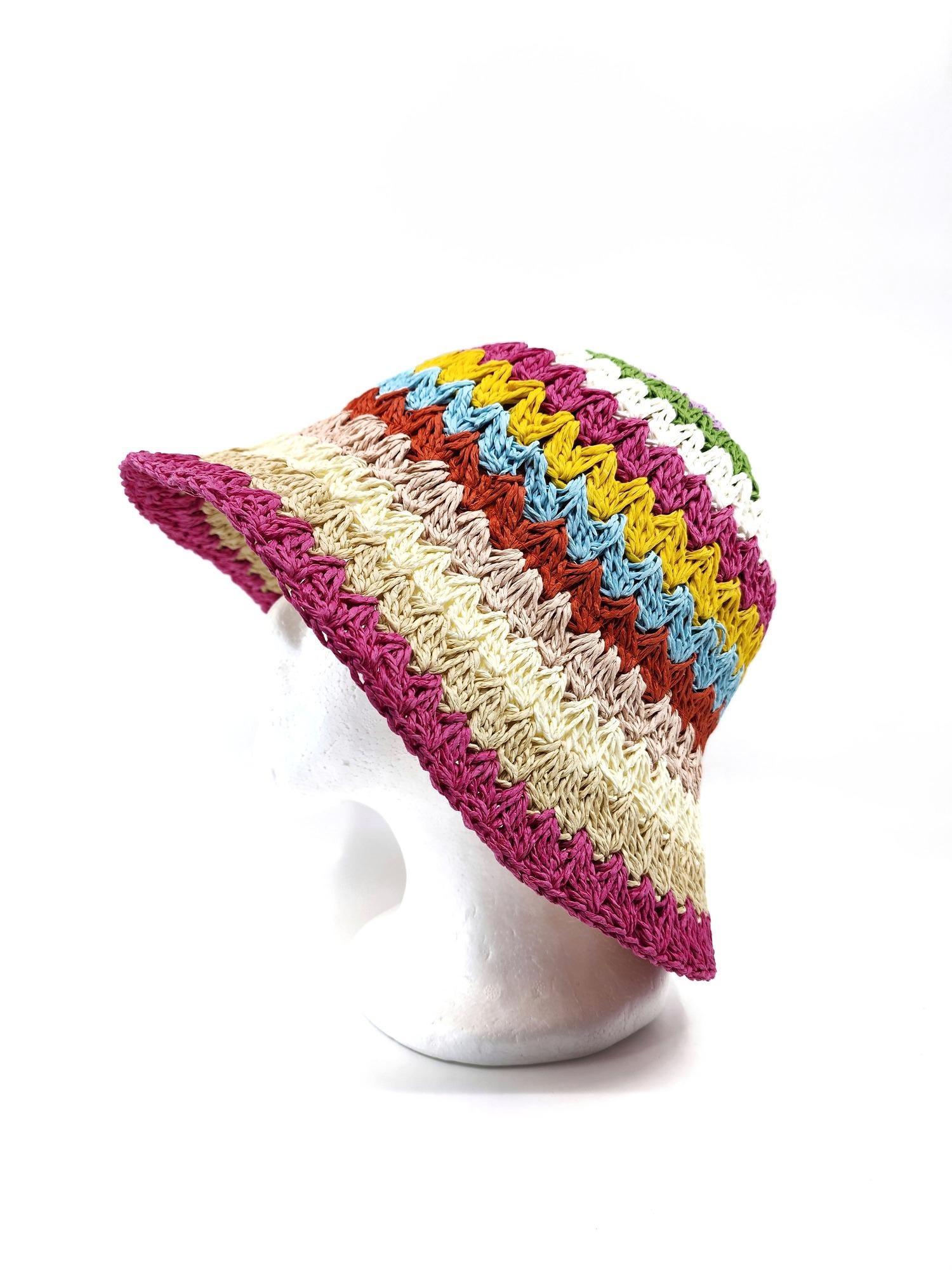 Multi Color Stripe Straw Bucket Hat Sun Hat - Image 8